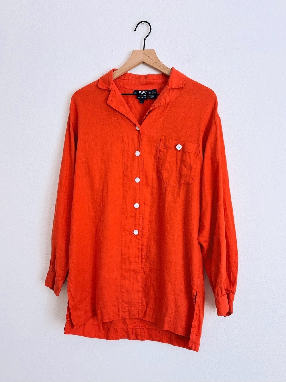 Worth Linen Tangerine Burnt Orange Long-Sleeve Button-Down Shirt